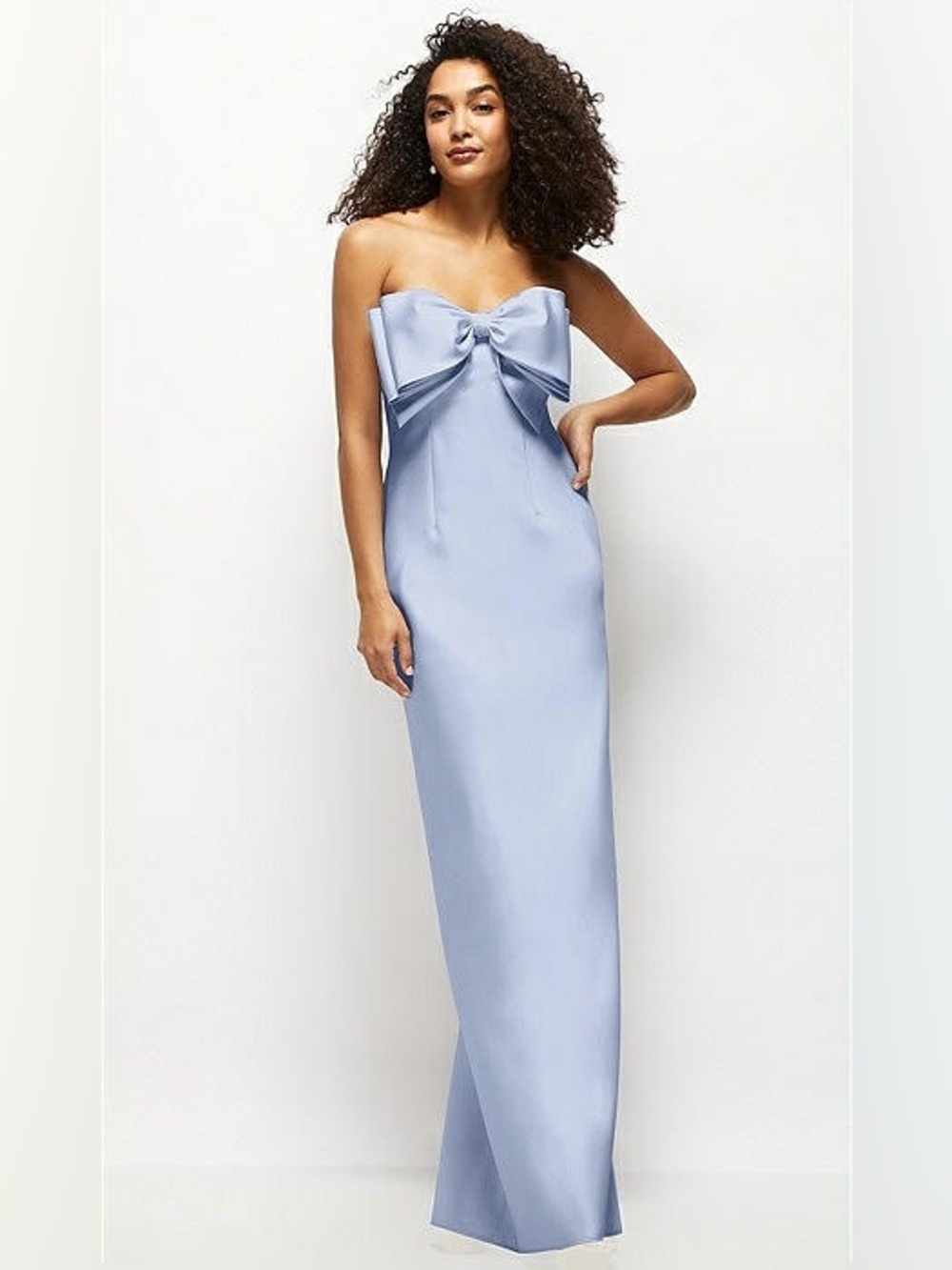Alfred Sung Natasha Strapless Satin Column Maxi Oversized Handcrafted Bow